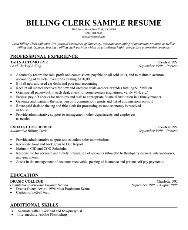 Clerk resume format